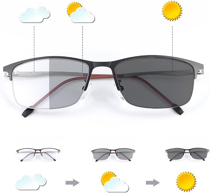 Progressive Photochromic, UV400 Protection & Blue Light Blocking Rimless Sunglasses