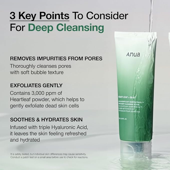 ANUA Heartleaf Quercetinol Pore Deep Cleansing Foam, Facial Cleanser- Double Cleansing for Blackhead Removal