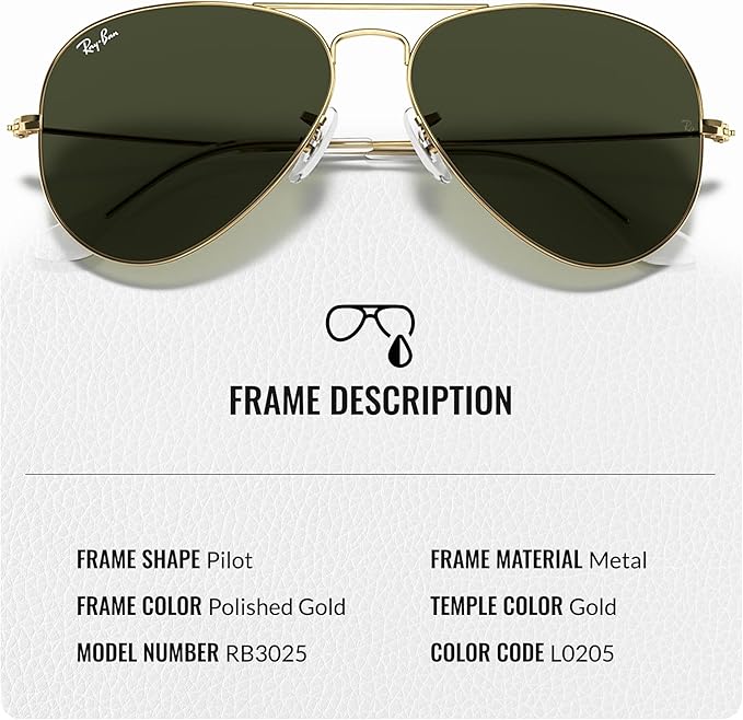 Ray-Ban RB3025 Black Aviator UV400 Polarized Sunglasses G15 Lenses - Unisex