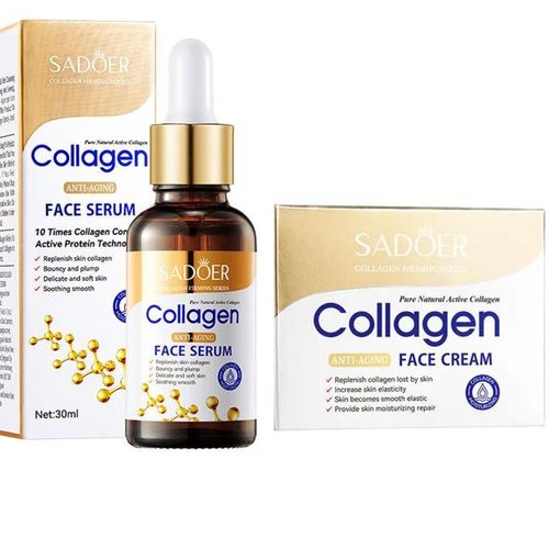 SADOER 2 in 1 Collagen Cream & Serum Face Combo - Anti Aging Collagen Combo for Bright, Firm, Smooth & Moisturized Skin