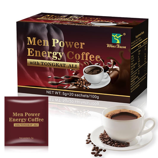 Men's Herbal Energy Coffee - Instant Black Coffee with Maca, Tongkat Ali, Epimedium & Ginseng – Boost Focus, Stamina & Vitality