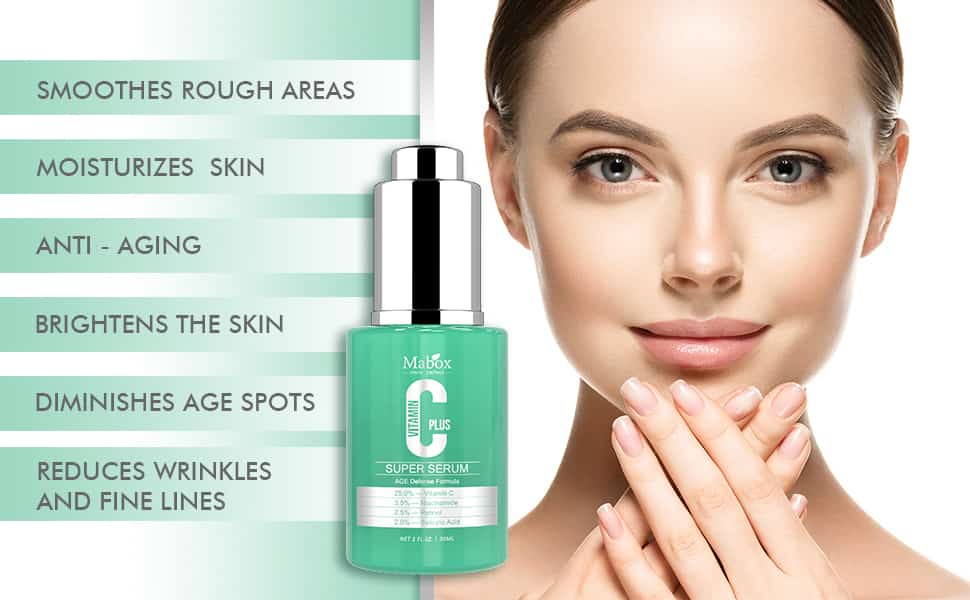 Mabox Vitamin C Plus Super Serum  for Face| Anti-Aging, Anti-Wrinkle, Acne and Dark Spot Remover Facial Serum with Niacinamide, Retinol, Hyaluronic Acid,Vit E and Salicylic Acid