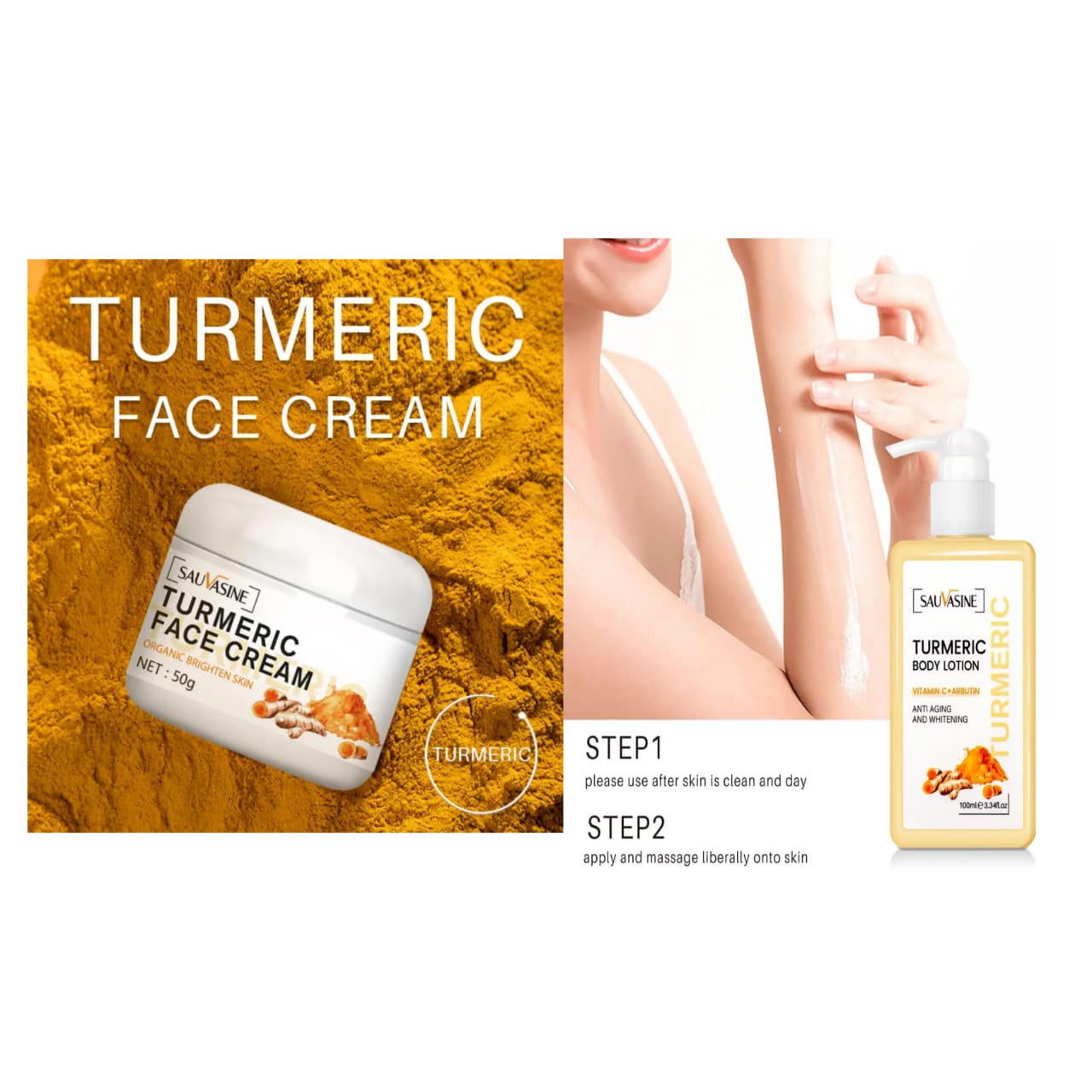 Turmeric Face Cream & Turmeric Body Lotion - Face & Body Set