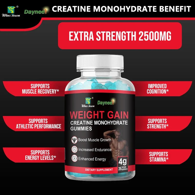 Creatine Monohydrate Weight Gain Gummies (35 gummies, 2500mg Creatine Monohydrate) | Dietary Supplement for Muscle, Energy and Endurance