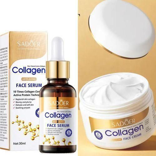SADOER 2 in 1 Collagen Cream & Serum Face Combo - Anti Aging Collagen Combo for Bright, Firm, Smooth & Moisturized Skin