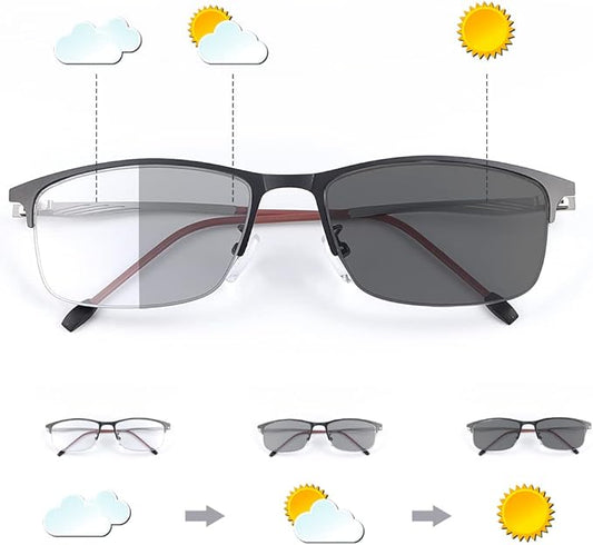 Progressive Photochromic, UV400 Protection & Blue Light Blocking Rimless Sunglasses