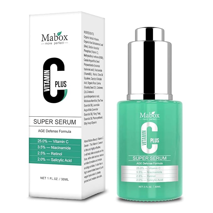 Mabox Vitamin C Plus Super Serum  for Face| Anti-Aging, Anti-Wrinkle, Acne and Dark Spot Remover Facial Serum with Niacinamide, Retinol, Hyaluronic Acid,Vit E and Salicylic Acid