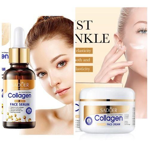 SADOER 2 in 1 Collagen Cream & Serum Face Combo - Anti Aging Collagen Combo for Bright, Firm, Smooth & Moisturized Skin