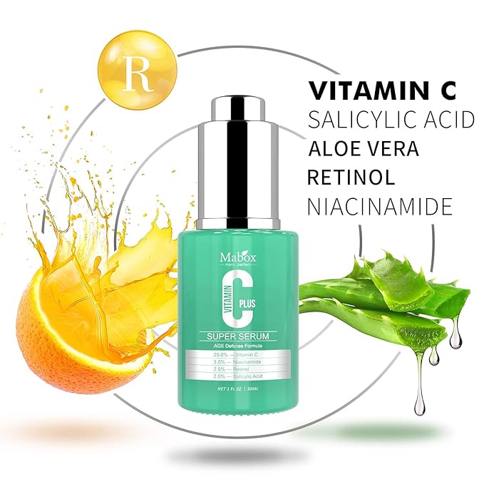 Mabox Vitamin C Plus Super Serum  for Face| Anti-Aging, Anti-Wrinkle, Acne and Dark Spot Remover Facial Serum with Niacinamide, Retinol, Hyaluronic Acid,Vit E and Salicylic Acid