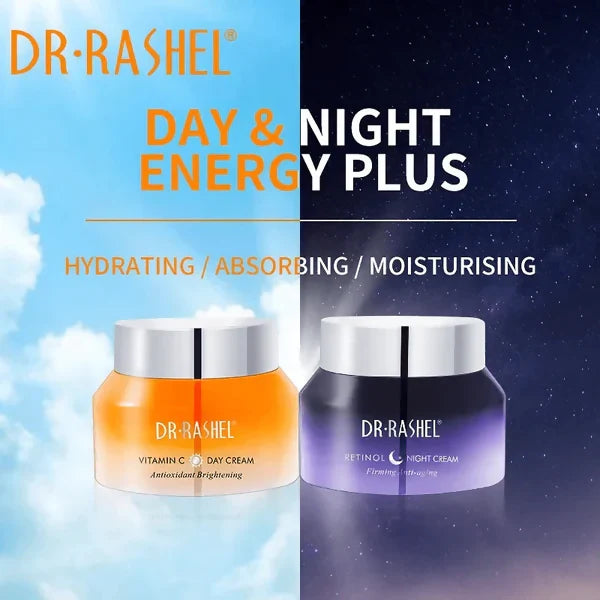 Dr. Rashel Vitamin C & Retinol Cream - Day & Night Cream Combo -Daytime Brightening & Night-time Anti-Aging Cream (Pack of 2, 50g Each)