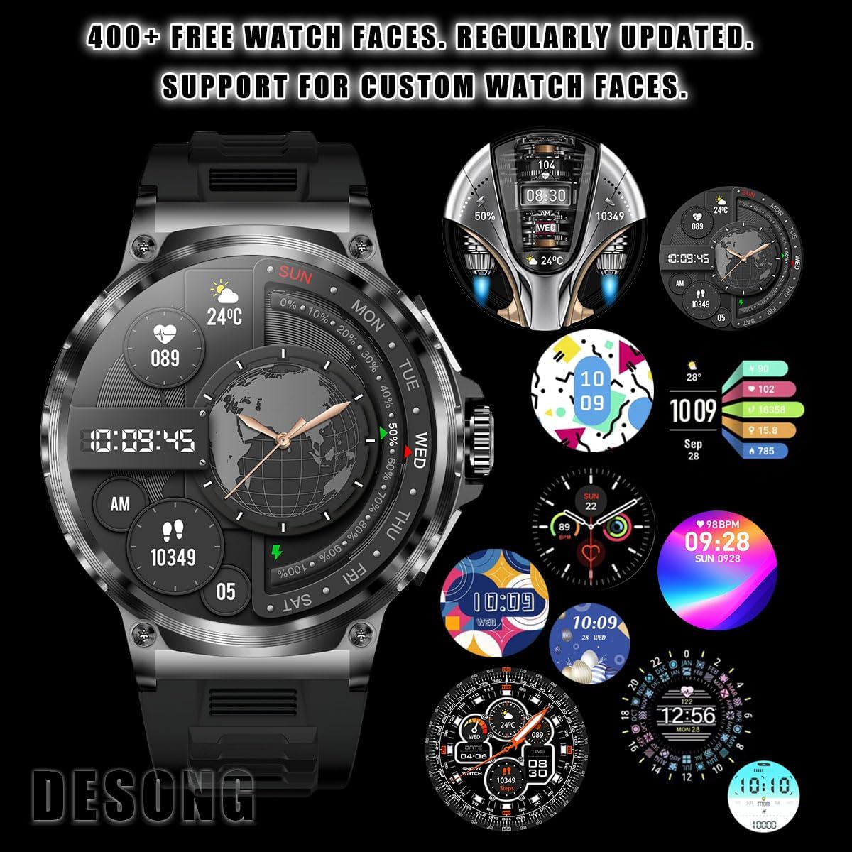 V69 Smart Watches for Men,15 Days Use Time, Call Receive/Dial,1.85inch Round HD Display, Sleep Monitoring, Pedometer, Activity trackers, Waterproof, Fitness Watch for Android & iPhone