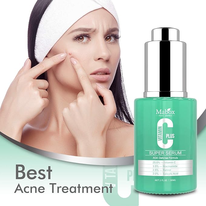 Mabox Vitamin C Plus Super Serum  for Face| Anti-Aging, Anti-Wrinkle, Acne and Dark Spot Remover Facial Serum with Niacinamide, Retinol, Hyaluronic Acid,Vit E and Salicylic Acid