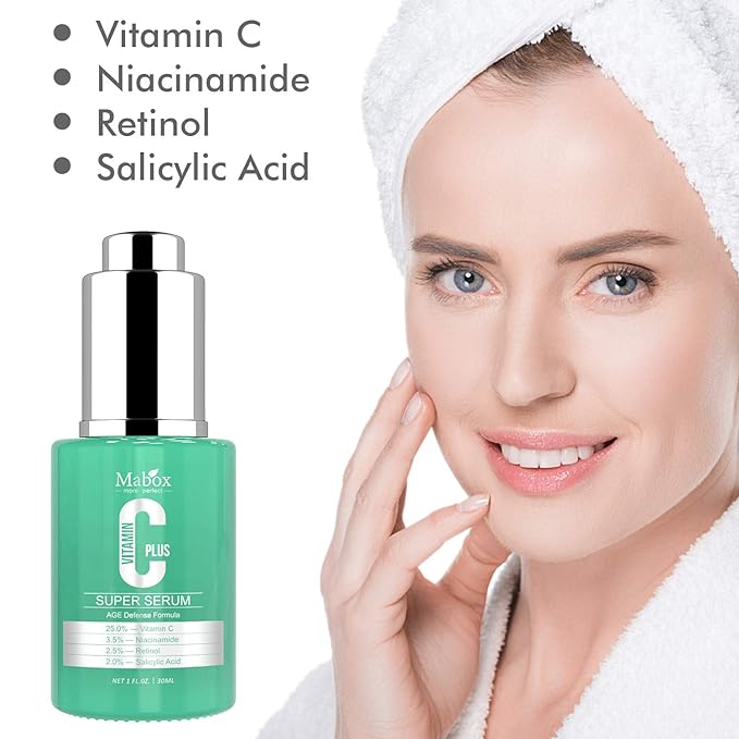 Mabox Vitamin C Plus Super Serum  for Face| Anti-Aging, Anti-Wrinkle, Acne and Dark Spot Remover Facial Serum with Niacinamide, Retinol, Hyaluronic Acid,Vit E and Salicylic Acid