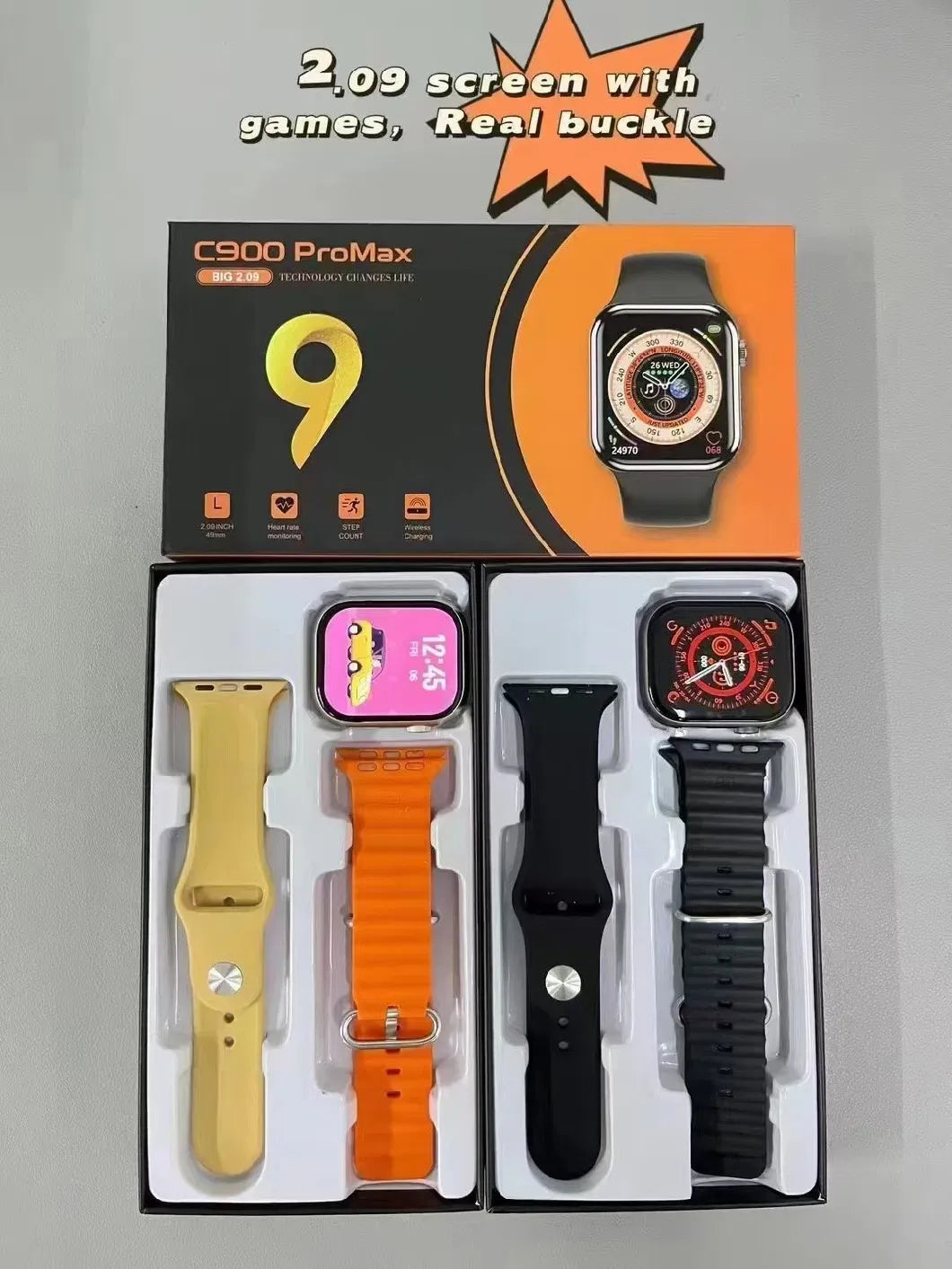C900 Pro Max Smartwatch | Tracker for Health, Fitness, Running, Sleep Cycles, Monitor Heart Rate/Blood Oxygen...With Extra Straps