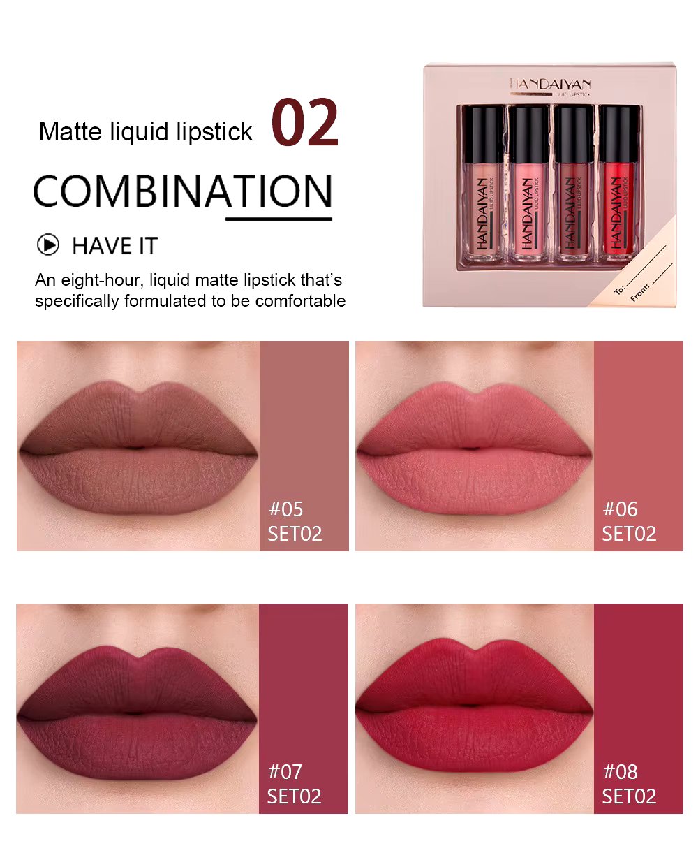 4PCS SET HANDAIYAN Waterproof long lasting Liquid Matte Lipstick