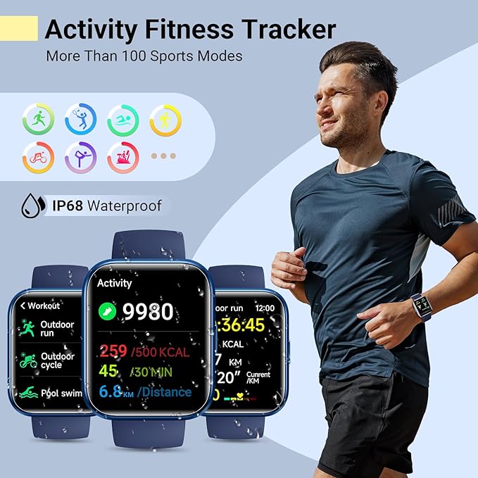Hello Plum H16 Smart Watch for Women/Men, Compatible with Android & iPhone, 1.8'' Fitness Tracker Watch, Call & Notification Alerts, Heart Rate & Sleep Monitor, 120 Sports Modes, Waterproof Smart Watch
